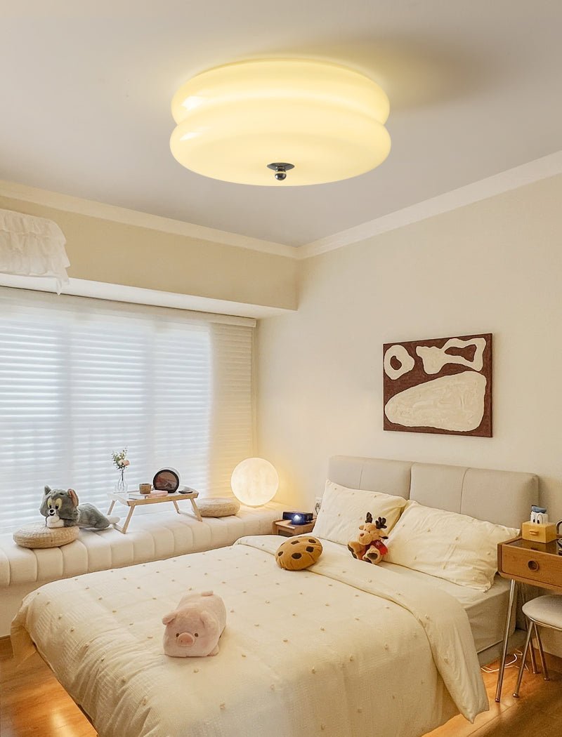 Art Deco Vintage Ceiling Lamp 12.6 in White Glass Indoor Lighting Gold Chrome Finish | Thomler